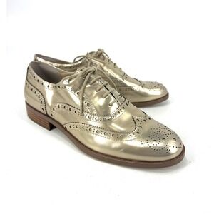 Botkier New York Metallic Champagne Gold Leather Wingtip Brogue Oxfords Size 8.5